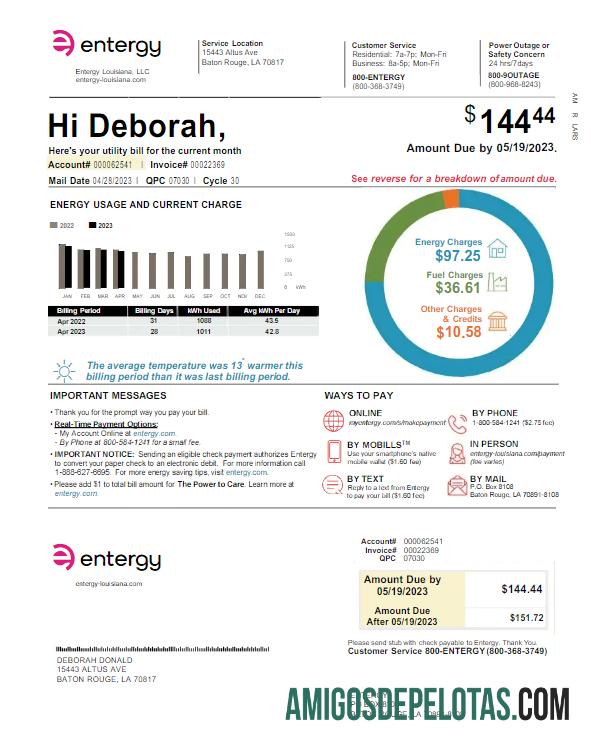 Para baixar modelo Word e PDF de conta de serviços públicos ENTERGY dos EUA